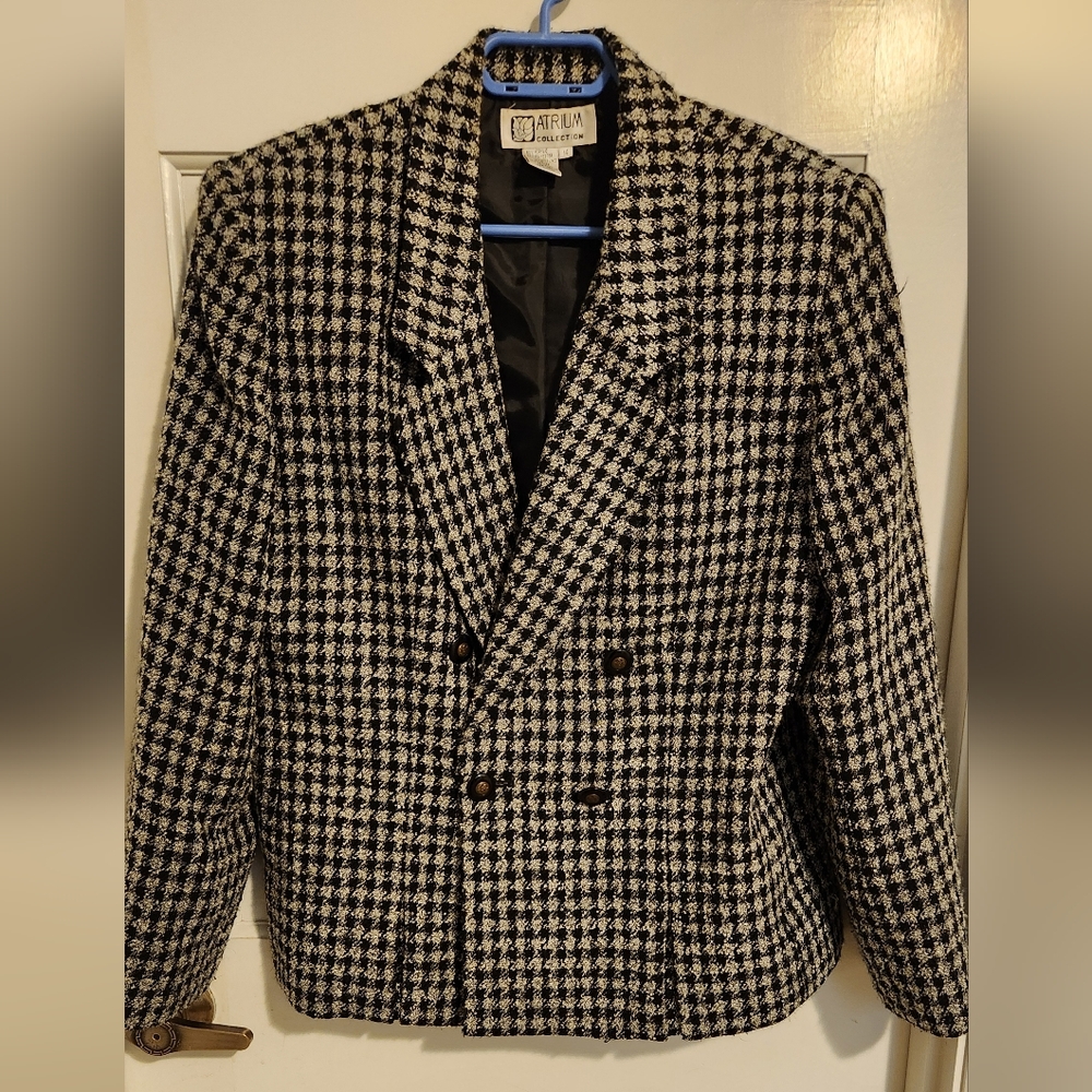 Atrium Collection Black and White Houndstooth Blazer , Size 14